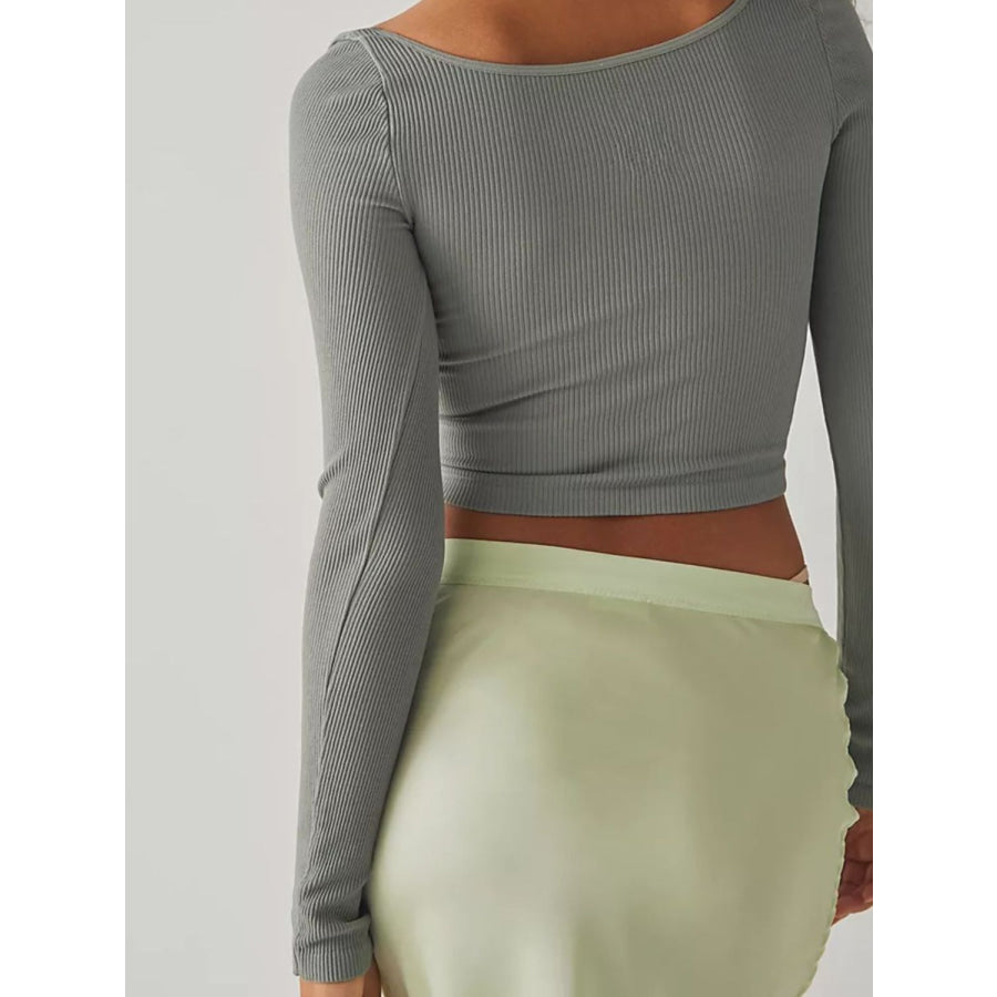 Scoop Neck Long Sleeve Cropped T-Shirt Apparel and Accessories