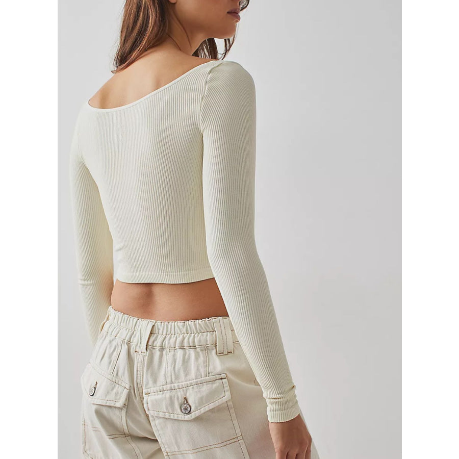 Scoop Neck Long Sleeve Cropped T-Shirt Apparel and Accessories