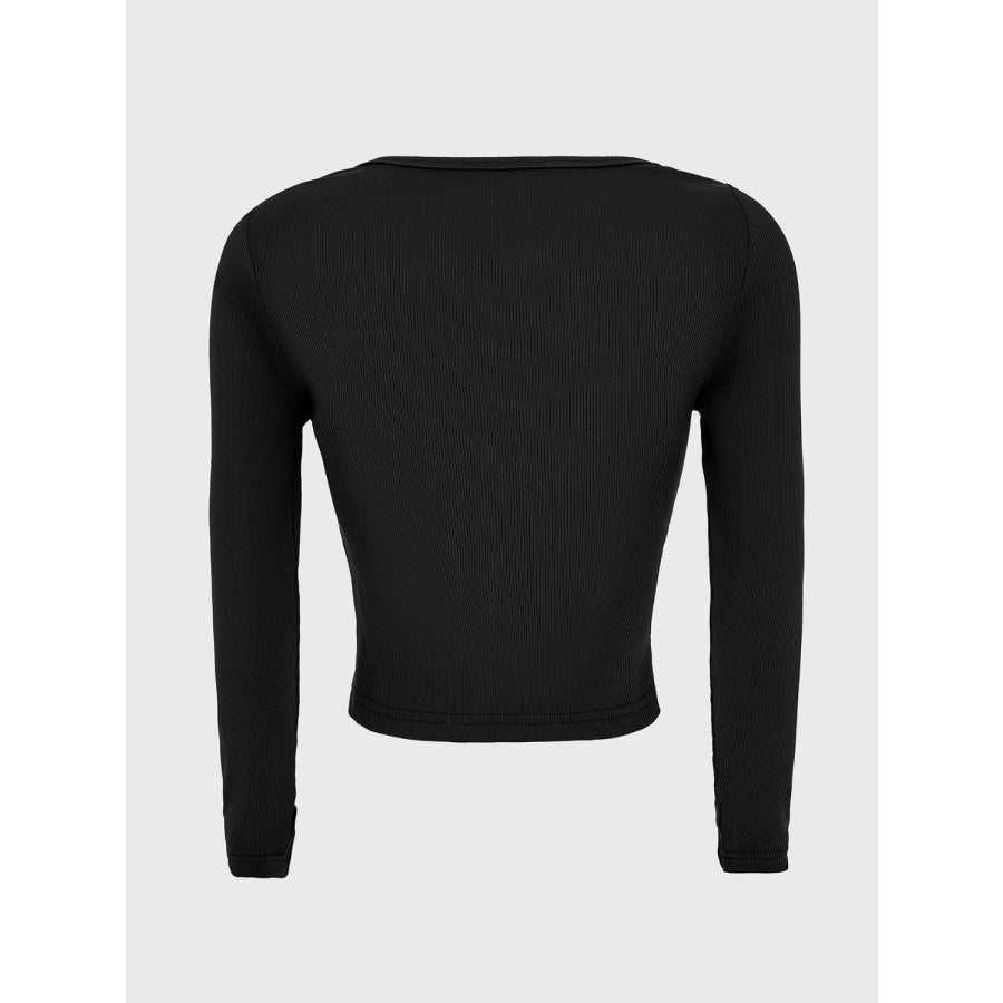 Scoop Neck Long Sleeve T-Shirt Black / S Apparel and Accessories