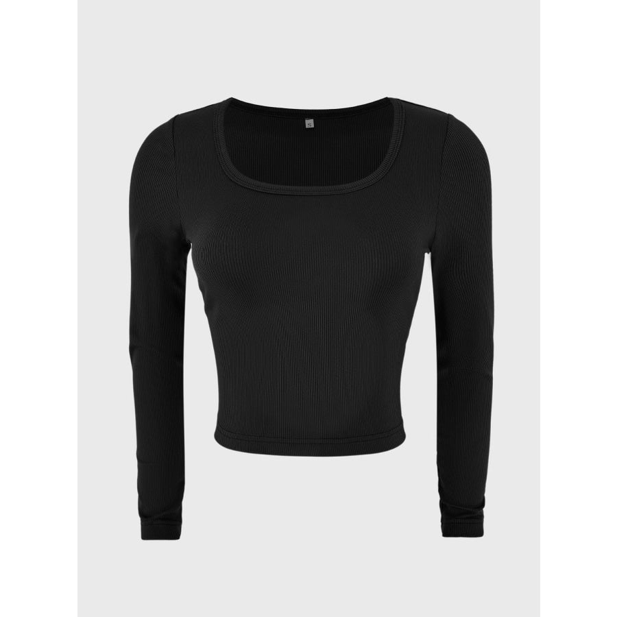 Scoop Neck Long Sleeve T-Shirt Black / S Apparel and Accessories