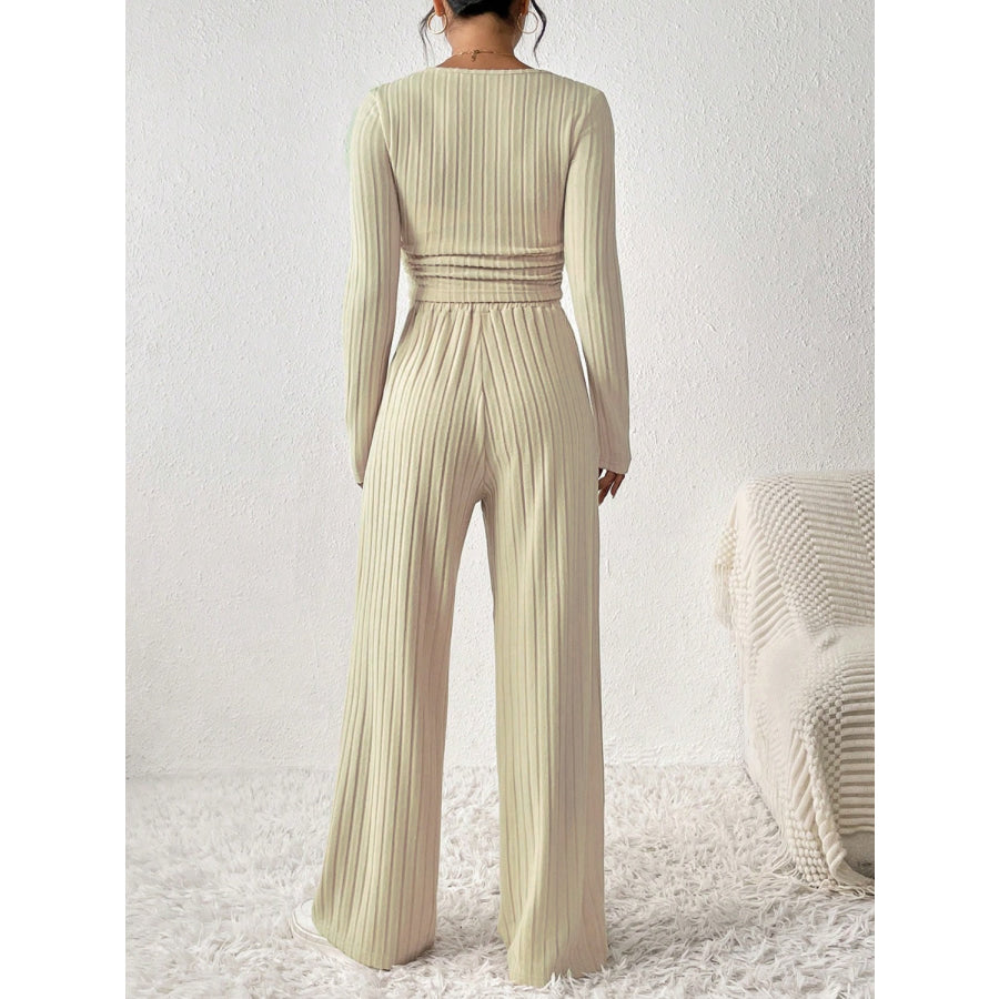 Scoop Neck Long Sleeve Top and Pants Set Apparel and Accessories