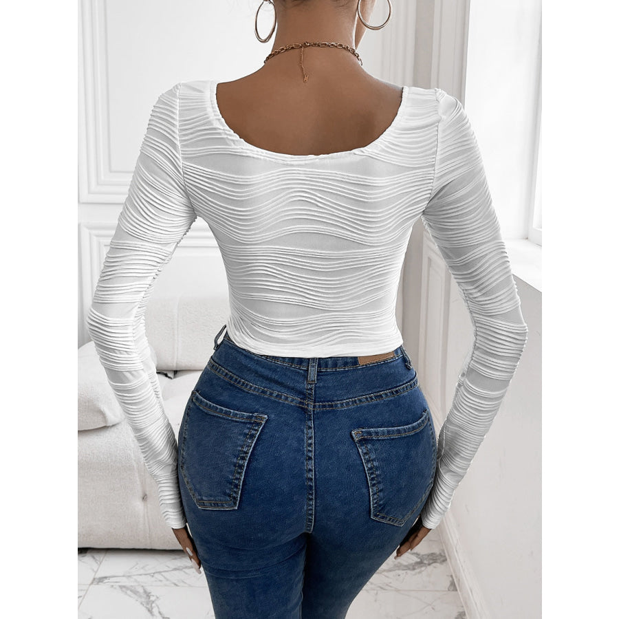 Scoop Neck Long Sleeve Top White / S Apparel and Accessories