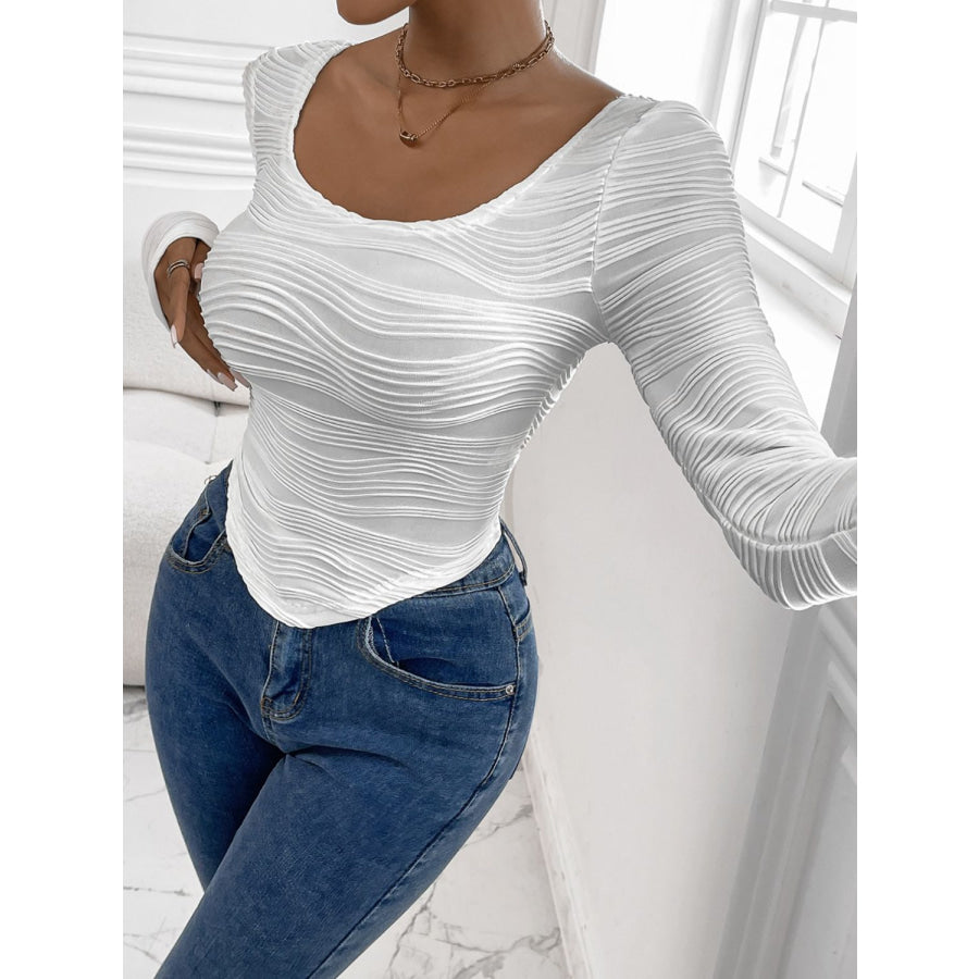Scoop Neck Long Sleeve Top White / S Apparel and Accessories