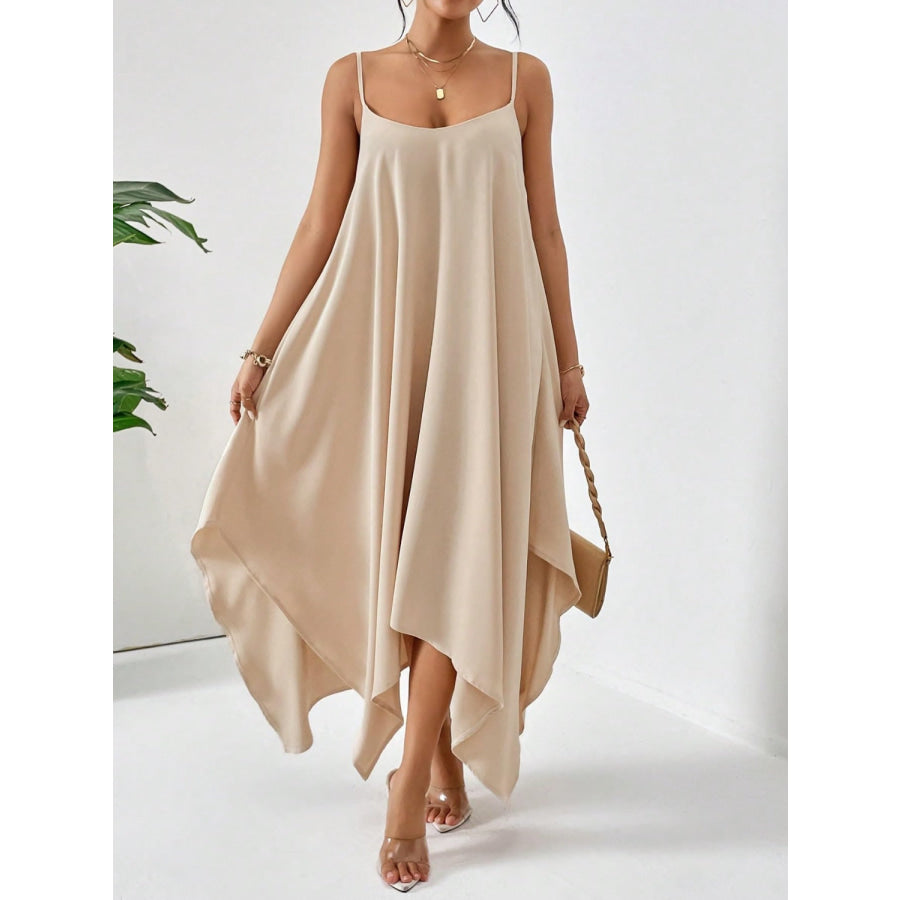 Scoop Neck Midi Cami Dress Tan / S Apparel and Accessories