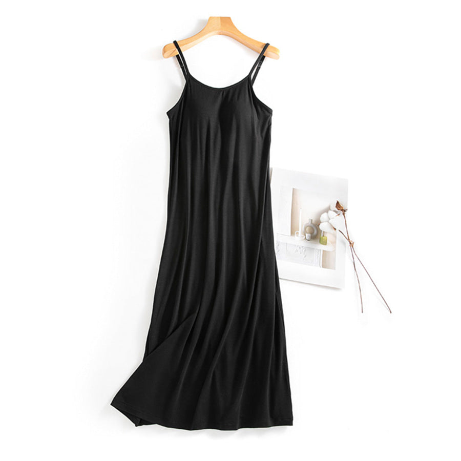 Scoop Neck Midi Cami Dress with Bra Black / M Apparel and Accessories