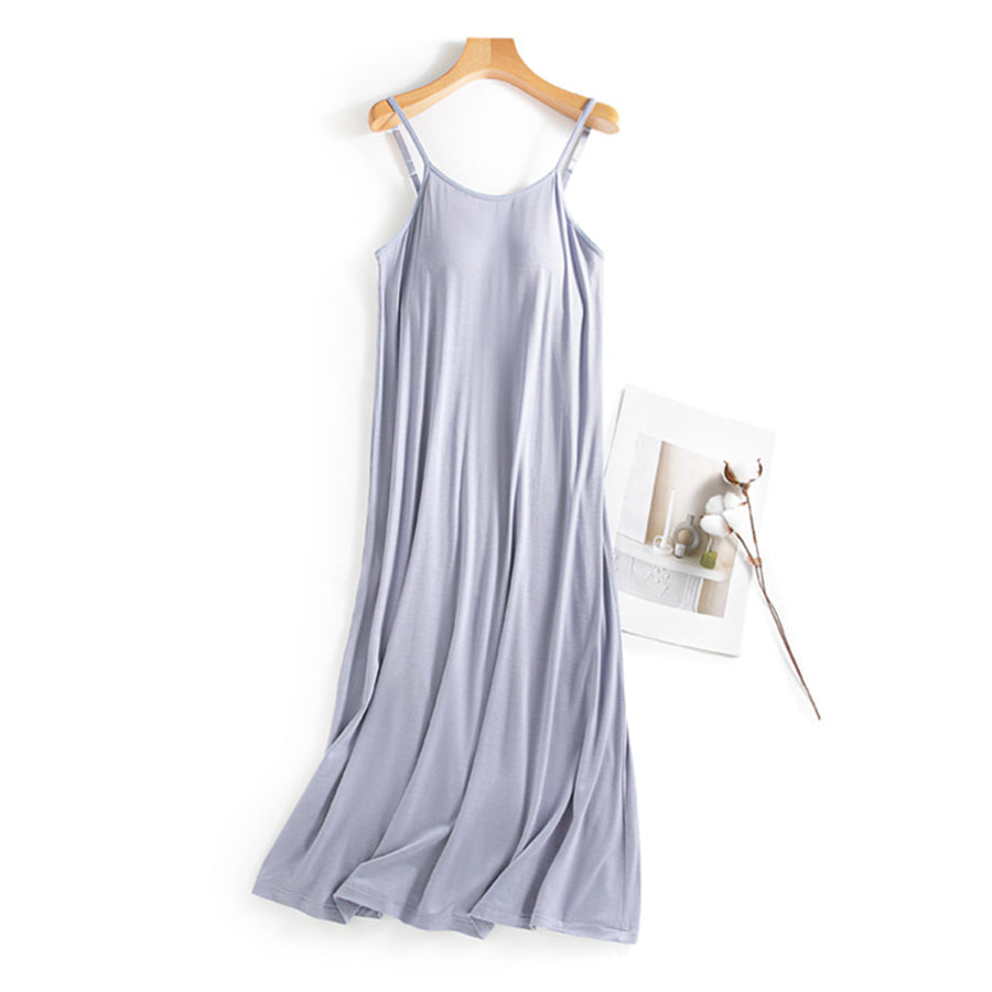 Scoop Neck Midi Cami Dress with Bra Light Blue / M Apparel and Accessories