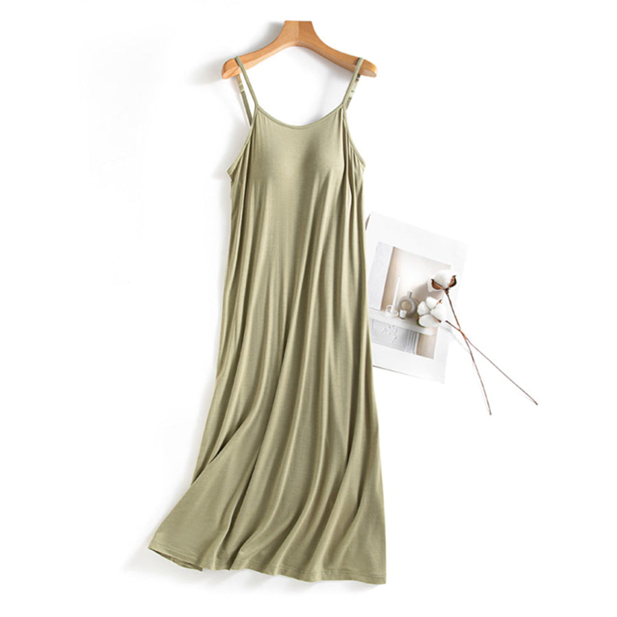 Scoop Neck Midi Cami Dress with Bra Matcha Green / M Apparel and Accessories