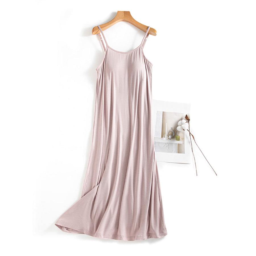 Scoop Neck Midi Cami Dress with Bra Pale Pink / M Apparel and Accessories