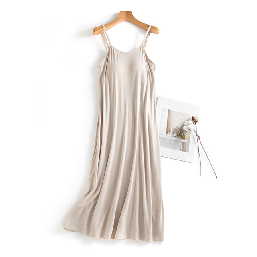 Scoop Neck Midi Cami Dress with Bra Tan / M Apparel and Accessories