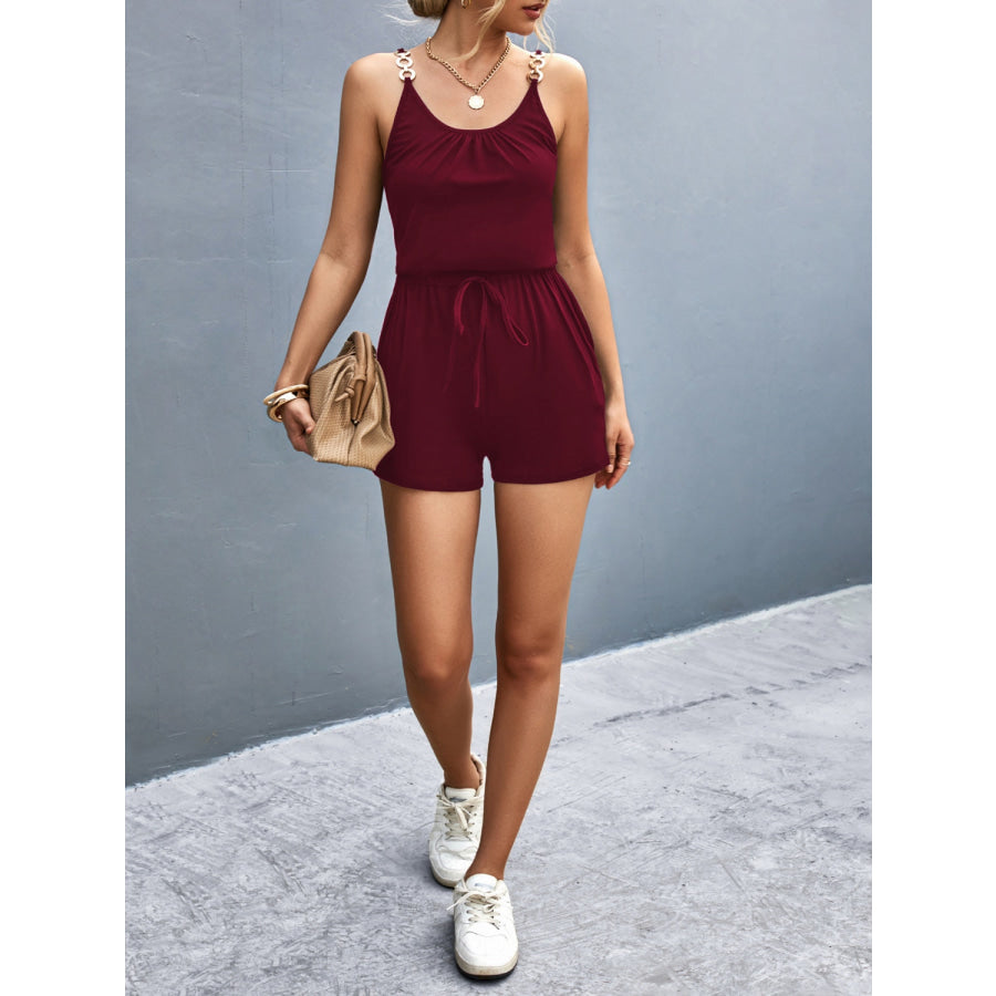 Scoop Neck Romper with Pockets Apparel and Accessories