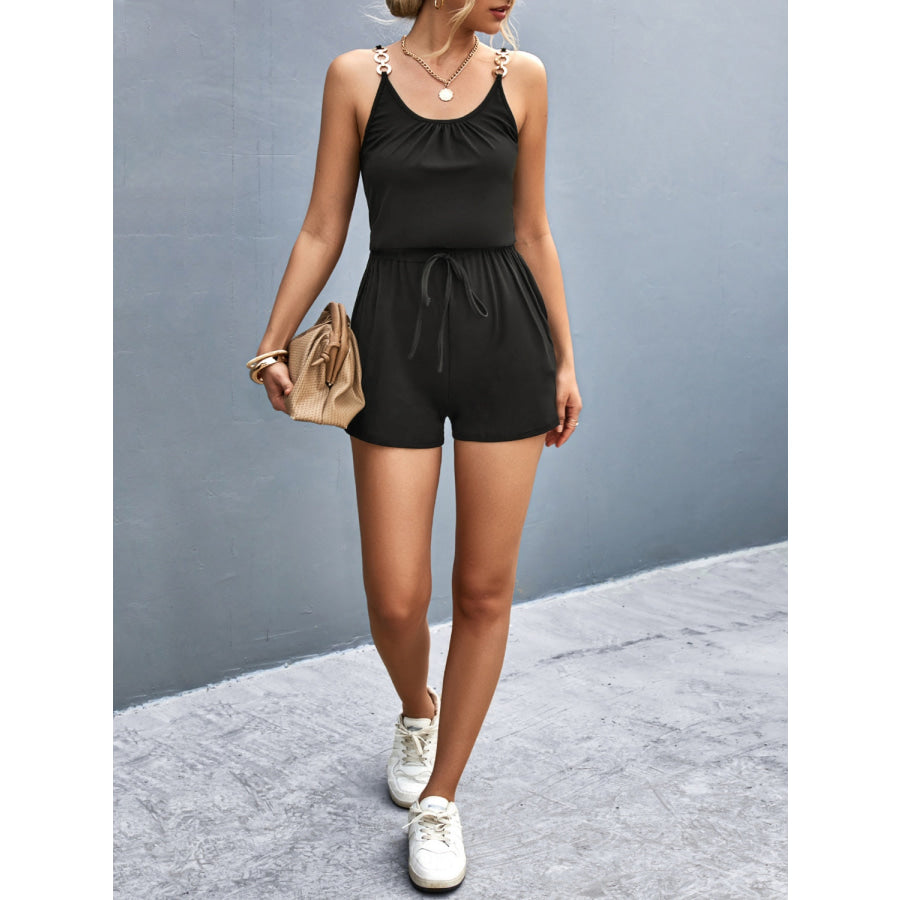 Scoop Neck Romper with Pockets Apparel and Accessories