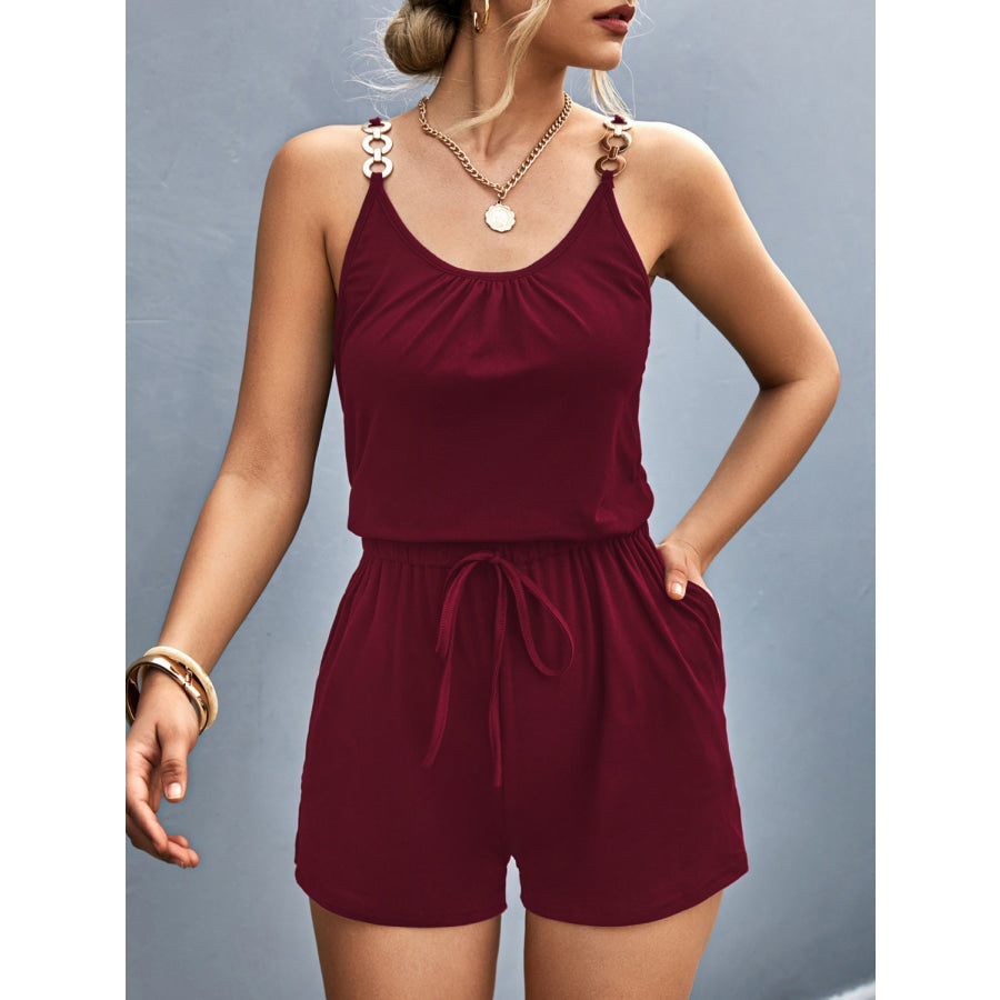 Scoop Neck Romper with Pockets Wine / S Apparel and Accessories