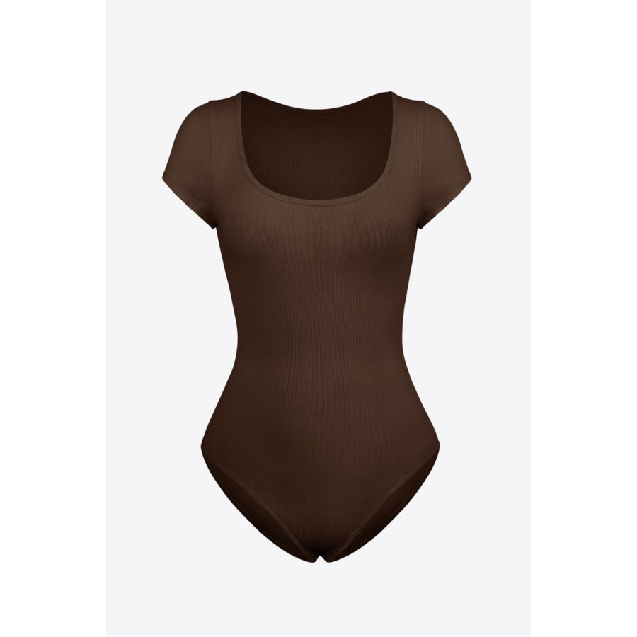 Scoop Neck Short Sleeve Bodysuit Coffee Brown / S
