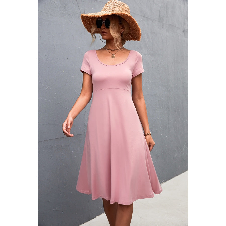 Scoop Neck Short Sleeve Dress Blush Pink / S