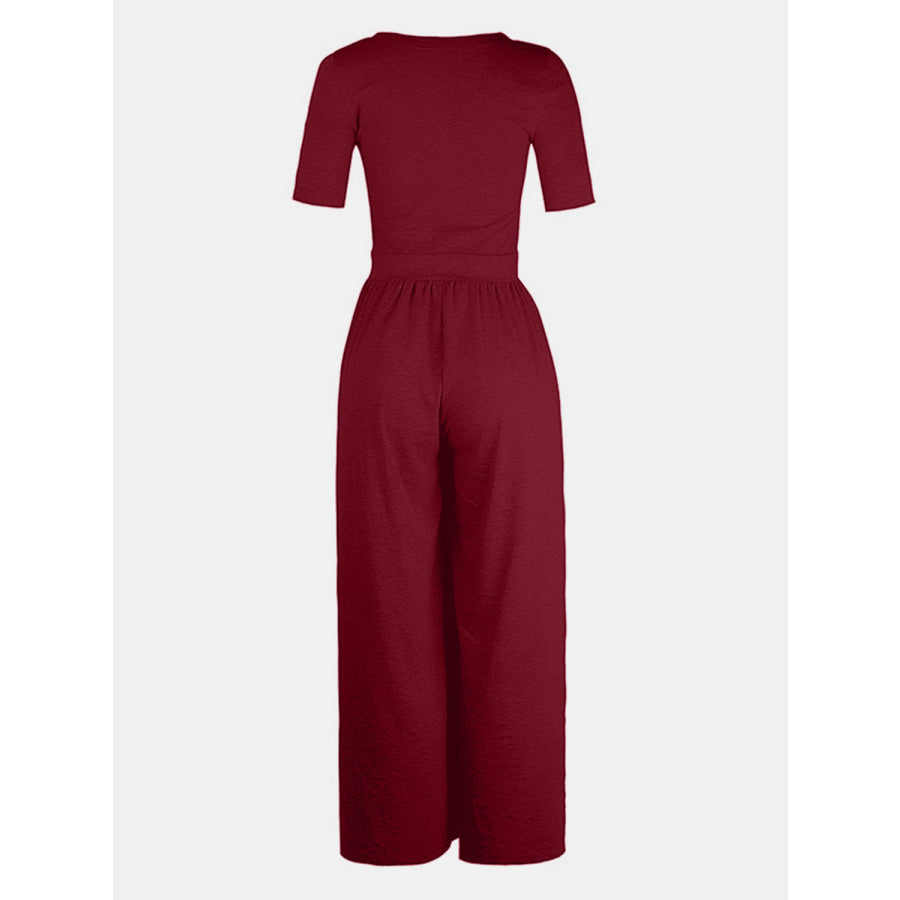 Scoop Neck Short Sleeve Jumpsuit Apparel and Accessories