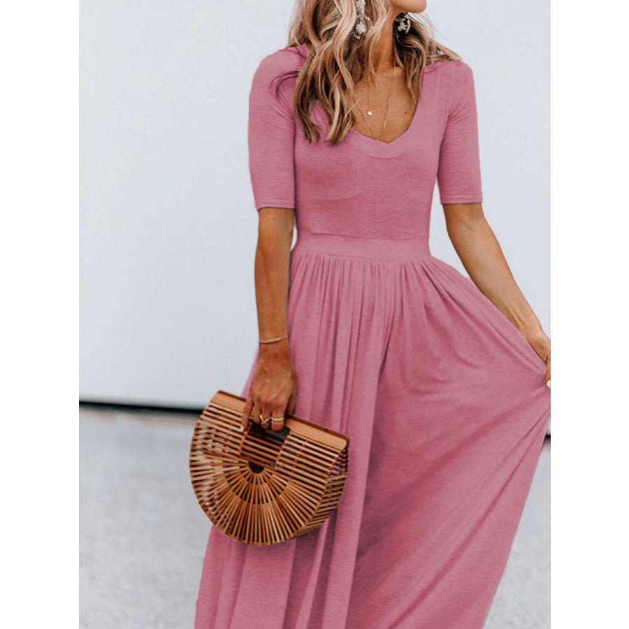 Scoop Neck Short Sleeve Jumpsuit Apparel and Accessories