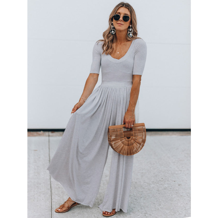 Scoop Neck Short Sleeve Jumpsuit Apparel and Accessories