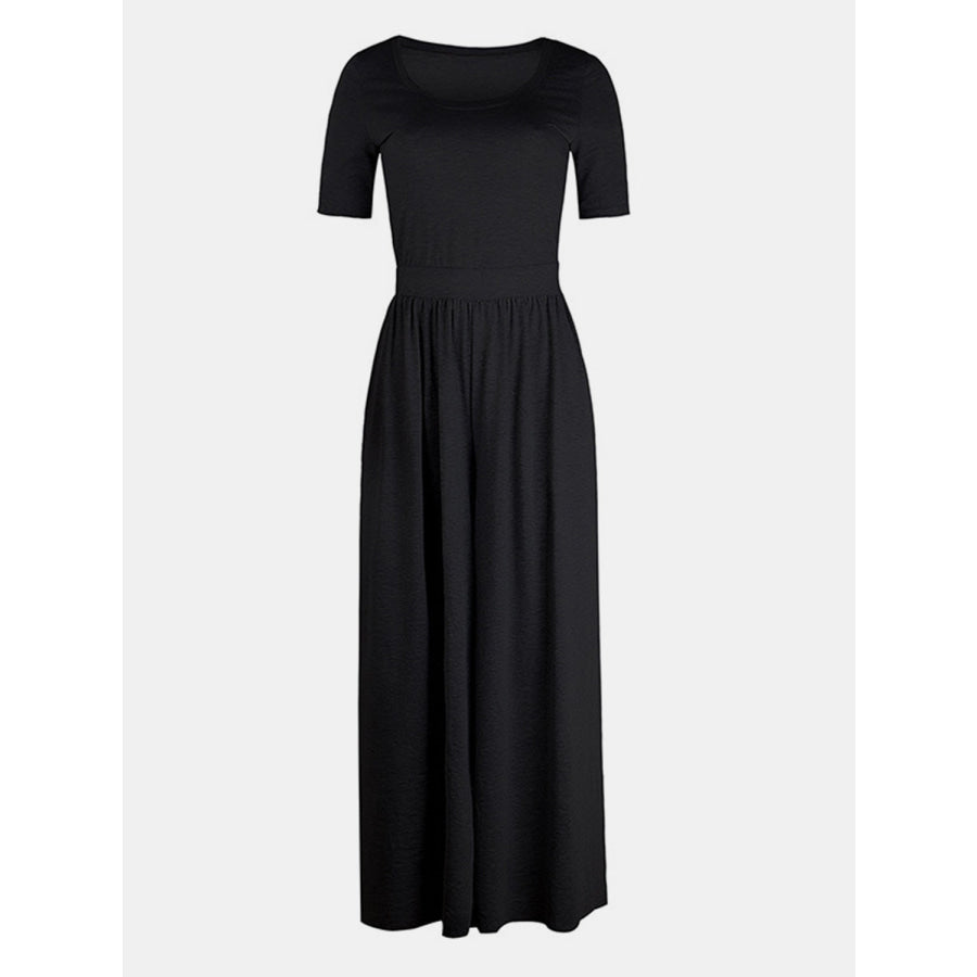 Scoop Neck Short Sleeve Jumpsuit Apparel and Accessories