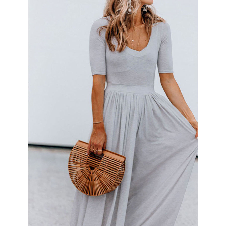 Scoop Neck Short Sleeve Jumpsuit Apparel and Accessories