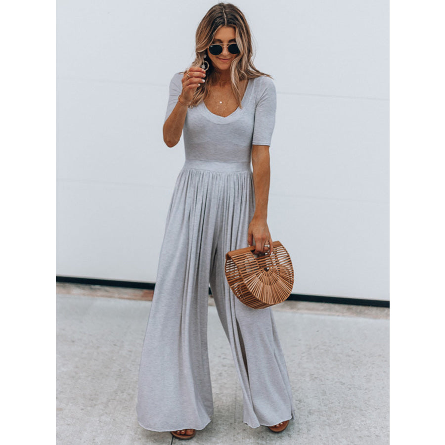 Scoop Neck Short Sleeve Jumpsuit Apparel and Accessories