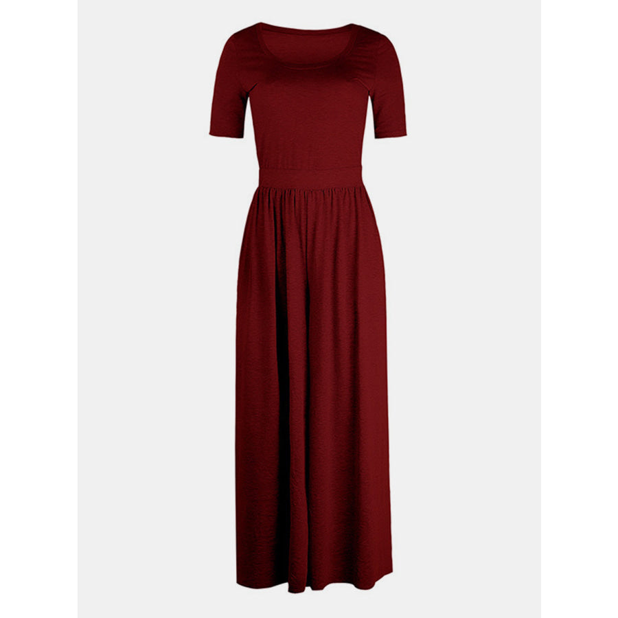 Scoop Neck Short Sleeve Jumpsuit Apparel and Accessories