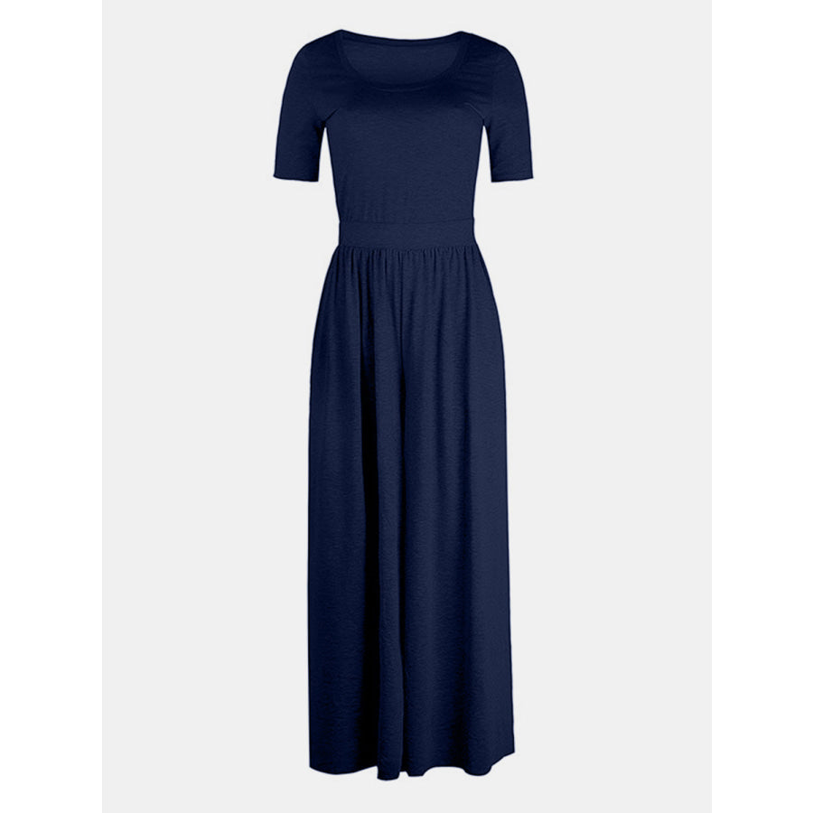 Scoop Neck Short Sleeve Jumpsuit Apparel and Accessories