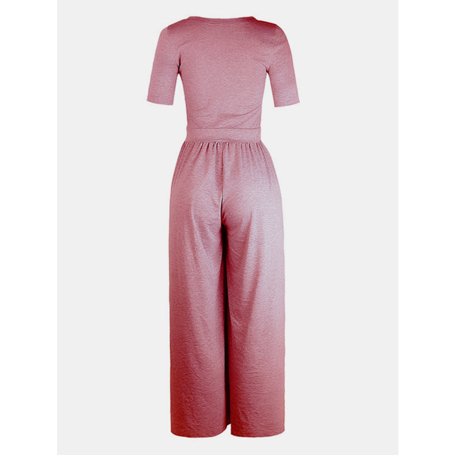 Scoop Neck Short Sleeve Jumpsuit Moonlit Mauve / S Apparel and Accessories