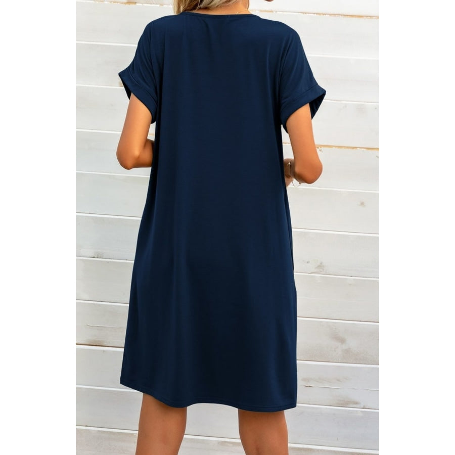 Scoop Neck Short Sleeve Pocket Dress