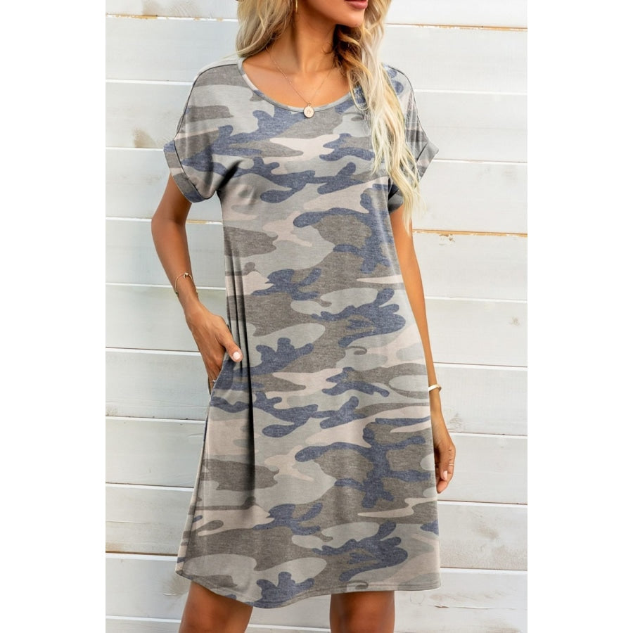 Scoop Neck Short Sleeve Pocket Dress