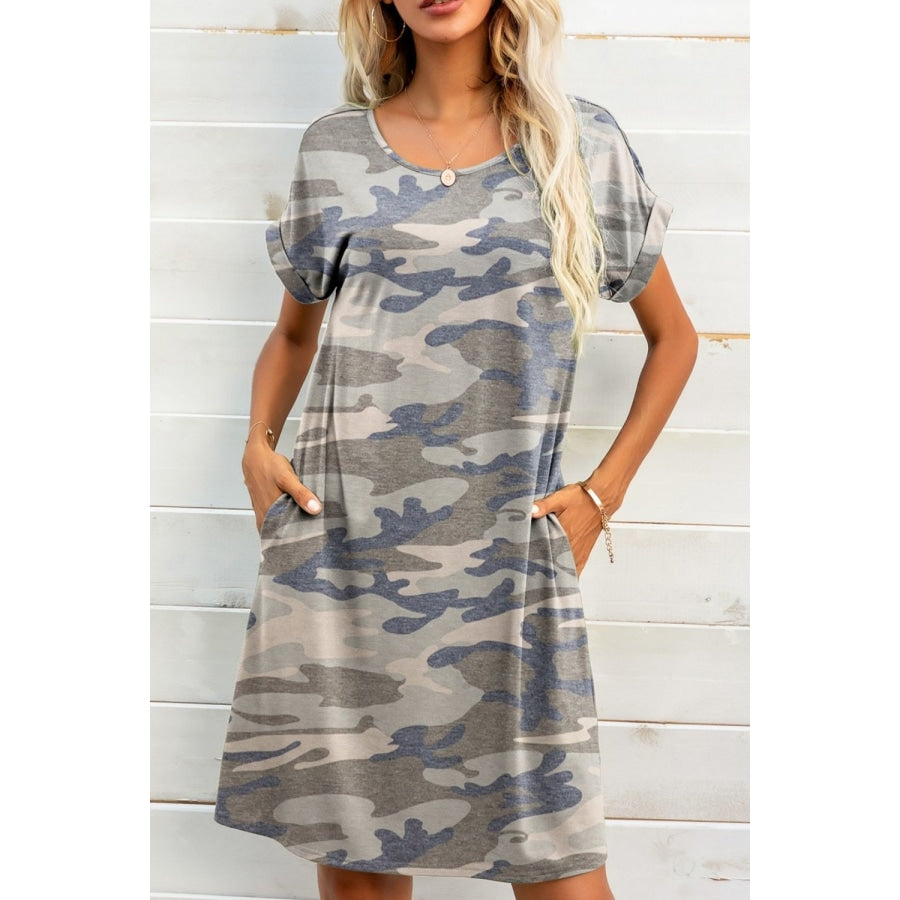 Scoop Neck Short Sleeve Pocket Dress