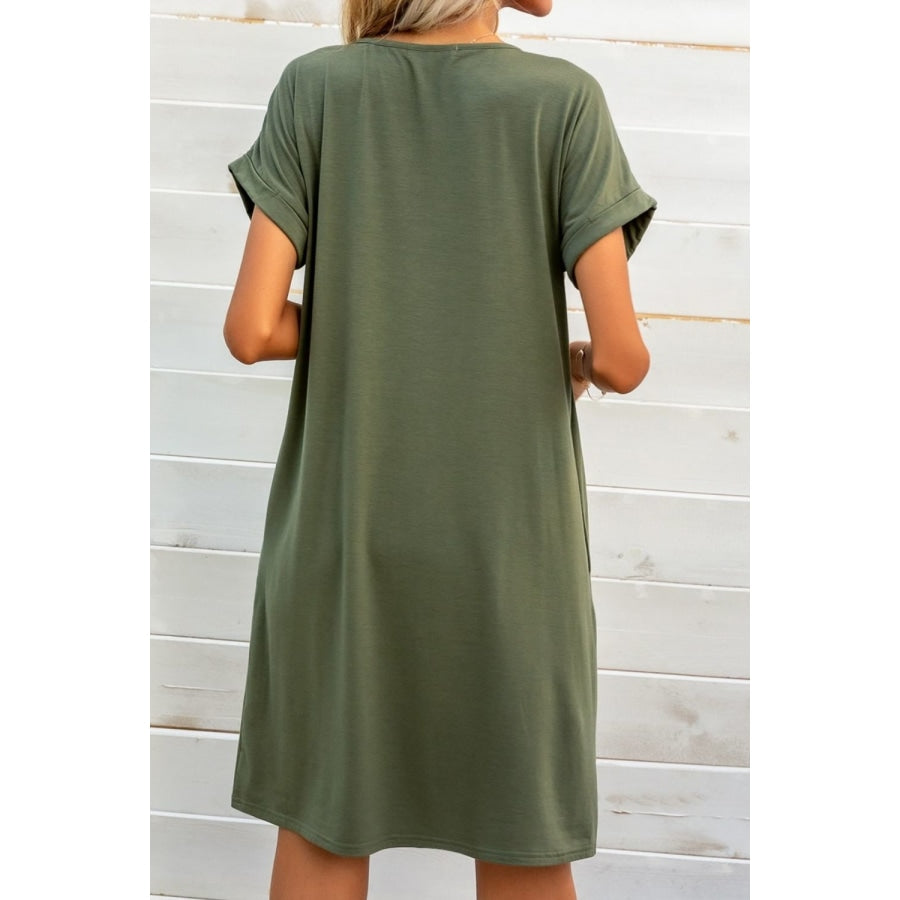 Scoop Neck Short Sleeve Pocket Dress