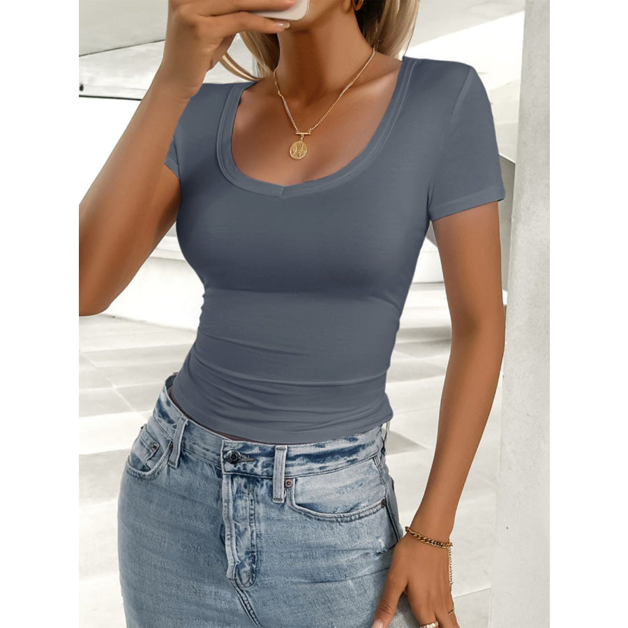 Scoop Neck Short Sleeve T-Shirt Dark Gray / S Apparel and Accessories