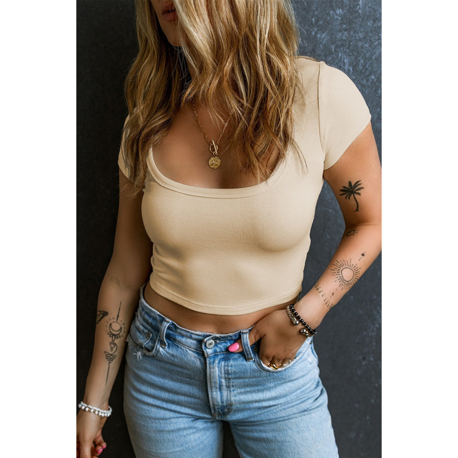 Scoop Neck Short Sleeve T - Shirt Ivory / S Apparel and Accessories