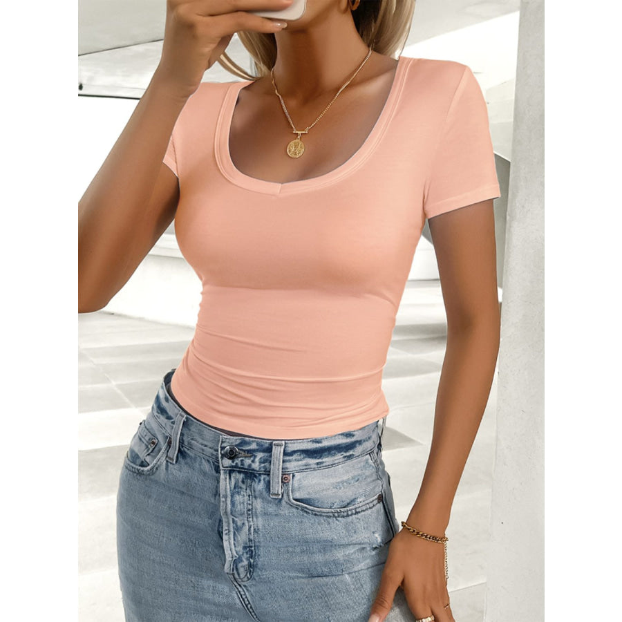 Scoop Neck Short Sleeve T-Shirt Watermelon pink / S Apparel and Accessories