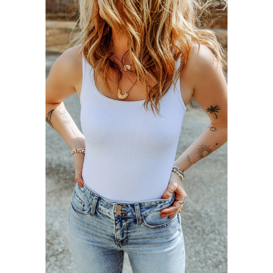 Scoop Neck Sleeveless Bodysuit White / M Apparel and Accessories