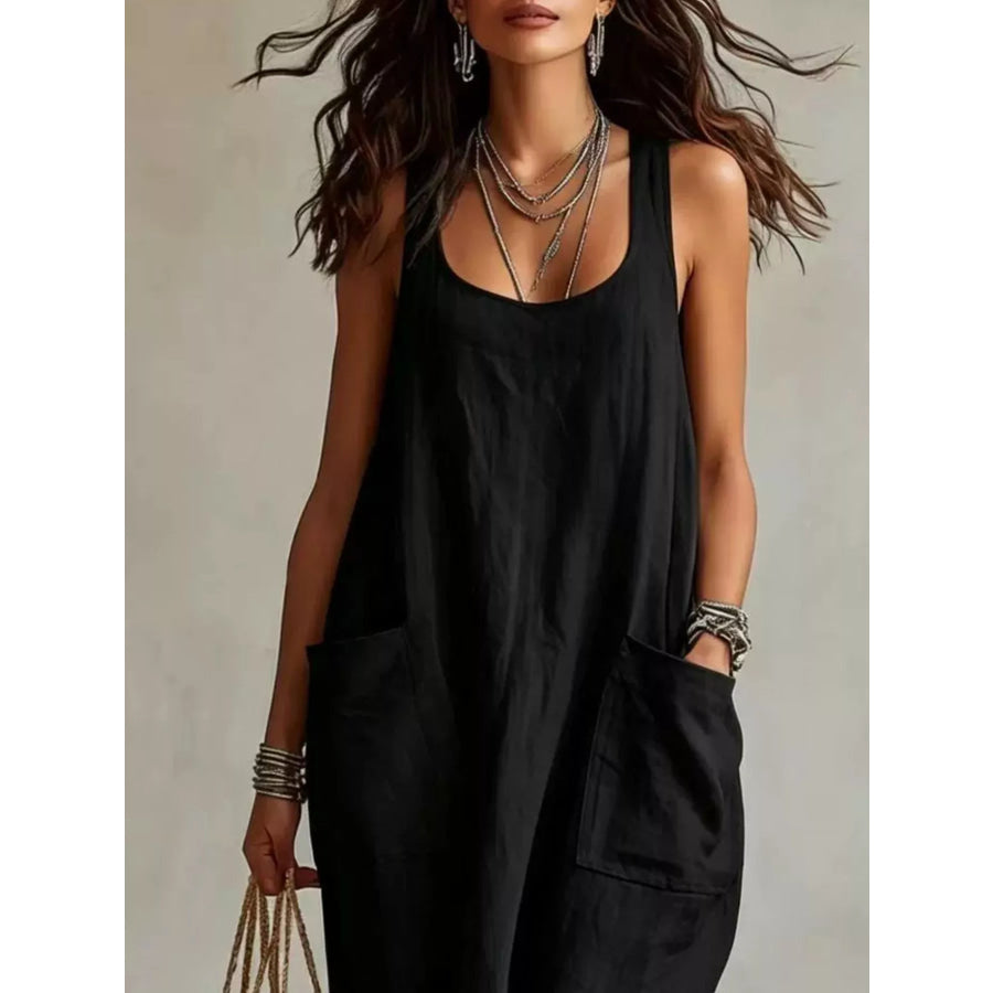 Scoop Neck Sleeveless Maxi Dress with Pockets Apparel and Accessories
