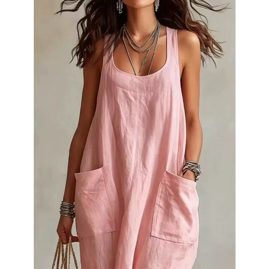 Scoop Neck Sleeveless Maxi Dress with Pockets Apparel and Accessories