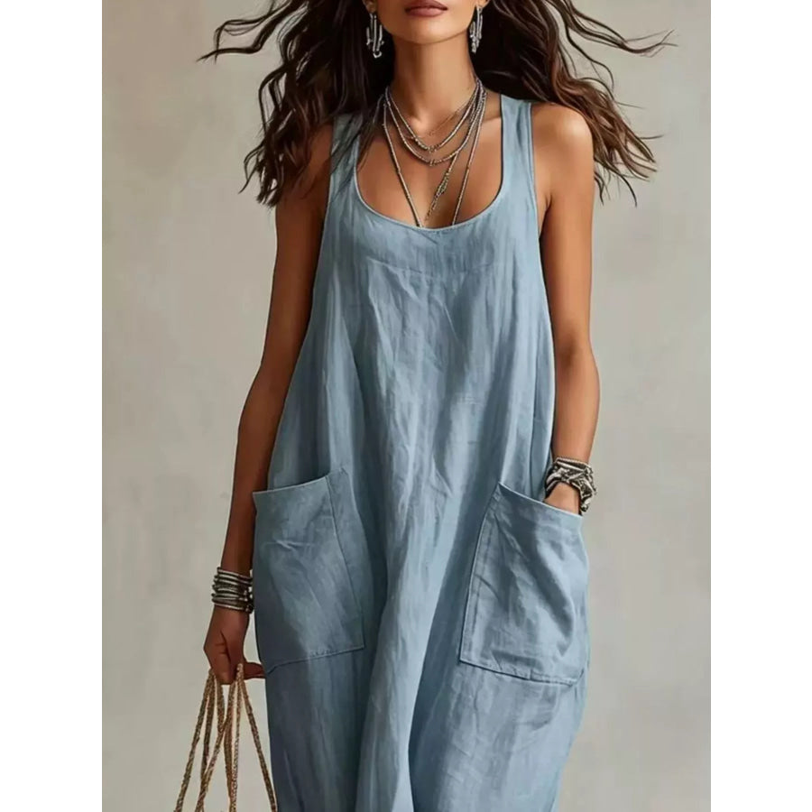 Scoop Neck Sleeveless Maxi Dress with Pockets Apparel and Accessories