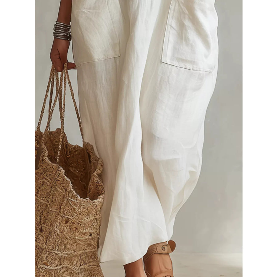 Scoop Neck Sleeveless Maxi Dress with Pockets Apparel and Accessories