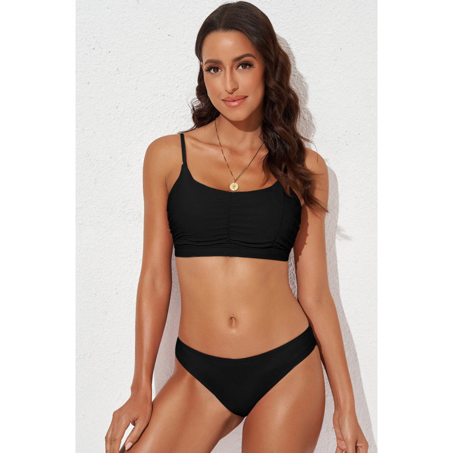 Scoop Neck Sleeveless Swim Set Black / S Apparel and Accessories