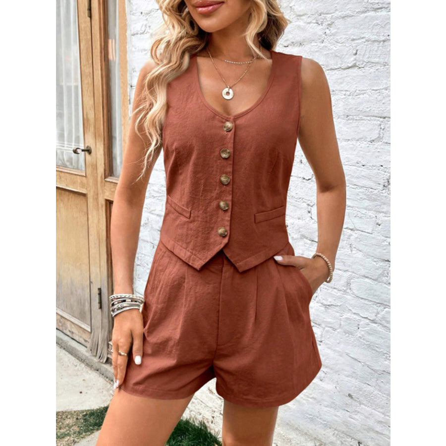 Scoop Neck Sleeveless Top and Shorts Set Apparel and Accessories