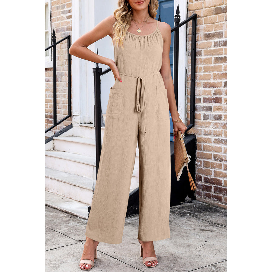 Scoop Neck Spaghetti Strap Jumpsuit Dust Storm / S Apparel and Accessories