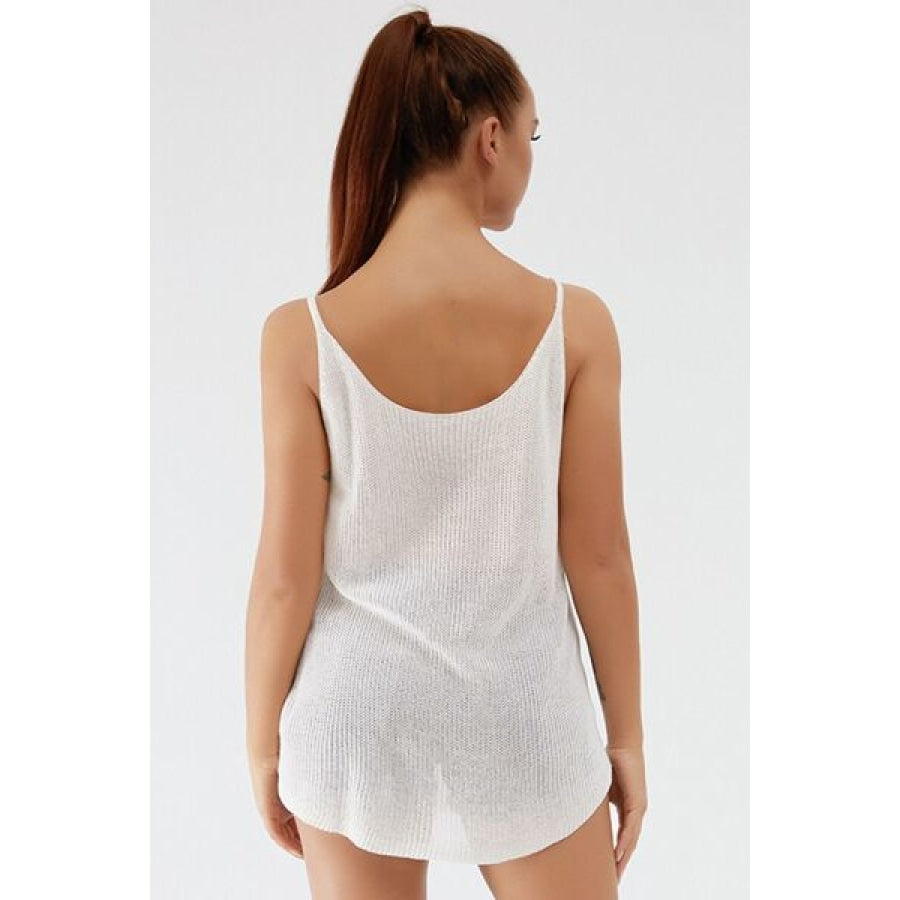 Scoop Neck Spaghetti Strap Knit Cami Apparel and Accessories