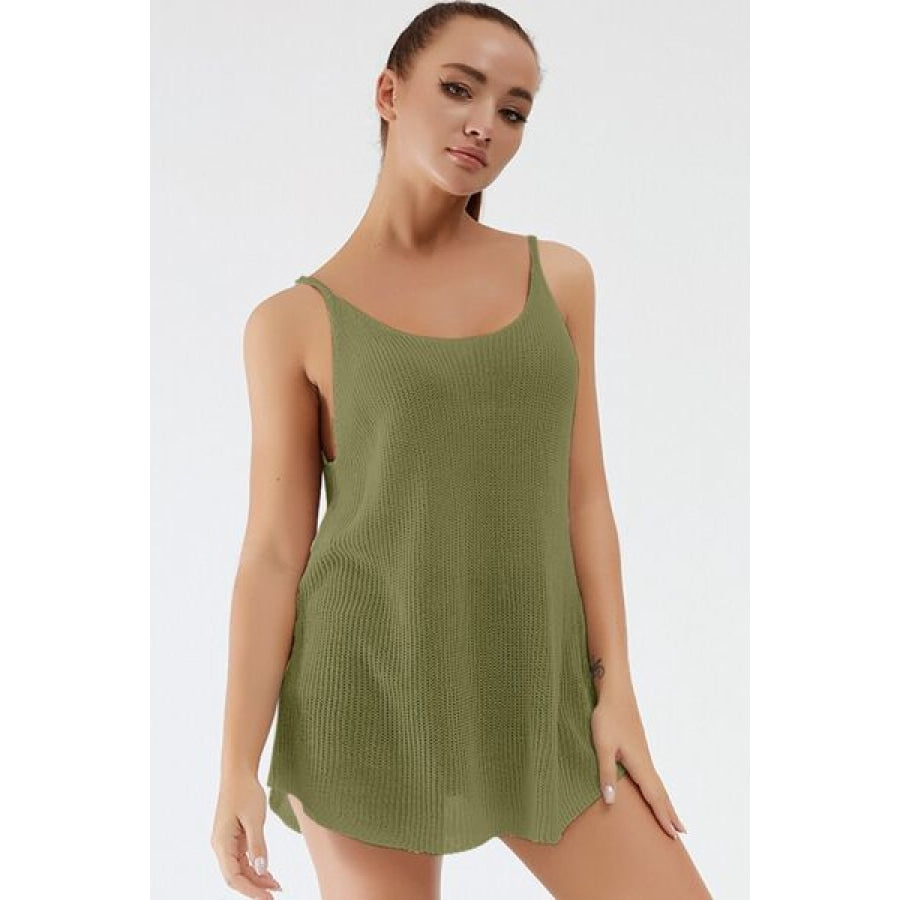 Scoop Neck Spaghetti Strap Knit Cami Apparel and Accessories