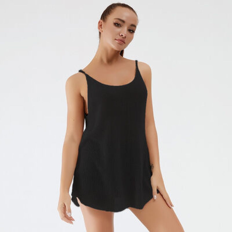 Scoop Neck Spaghetti Strap Knit Cami Black / S Apparel and Accessories