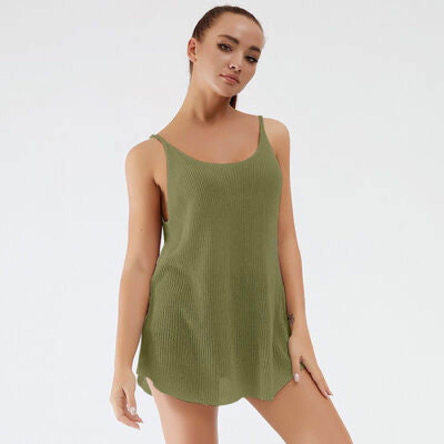 Scoop Neck Spaghetti Strap Knit Cami Matcha Green / S Apparel and Accessories