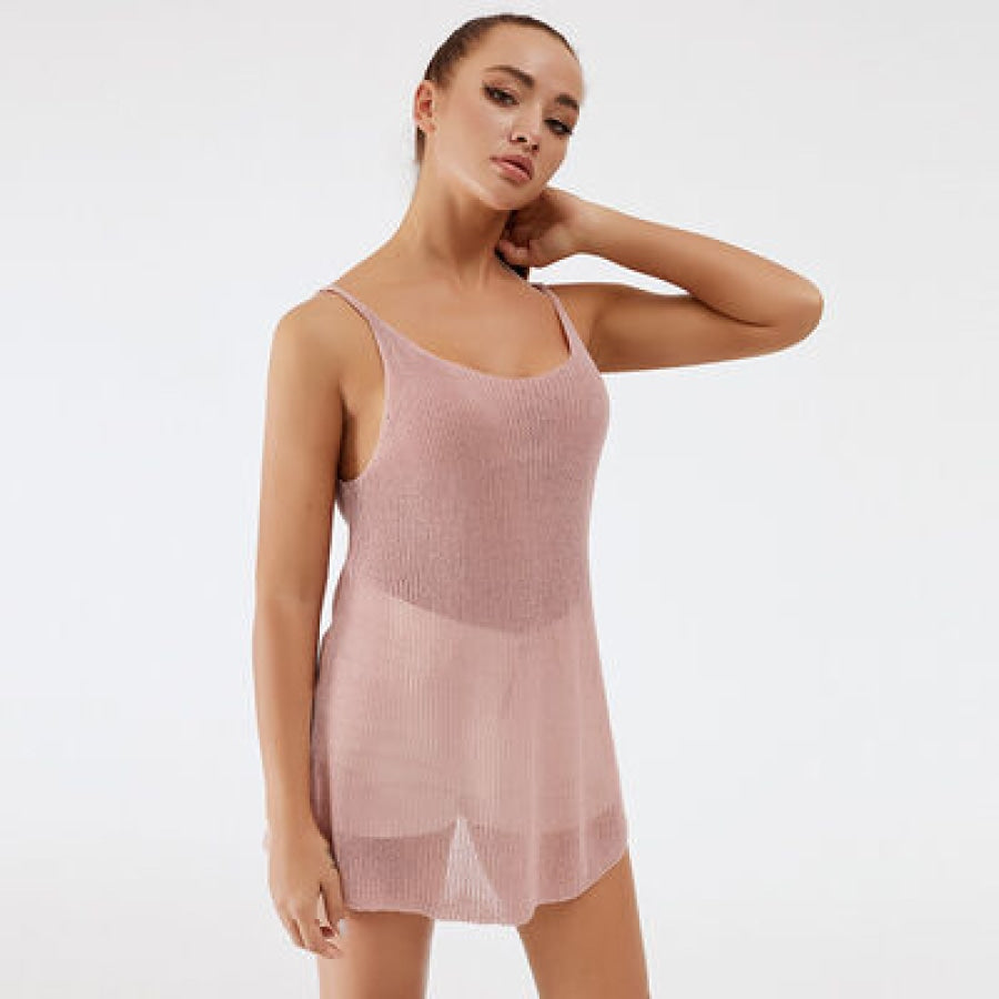 Scoop Neck Spaghetti Strap Knit Cami Pale Blush / S Apparel and Accessories