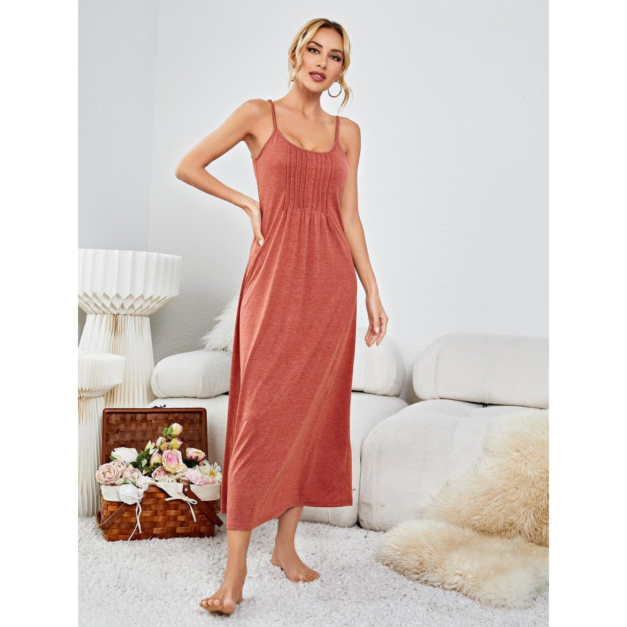 Scoop Neck Spaghetti Strap Night Dress Brick / S