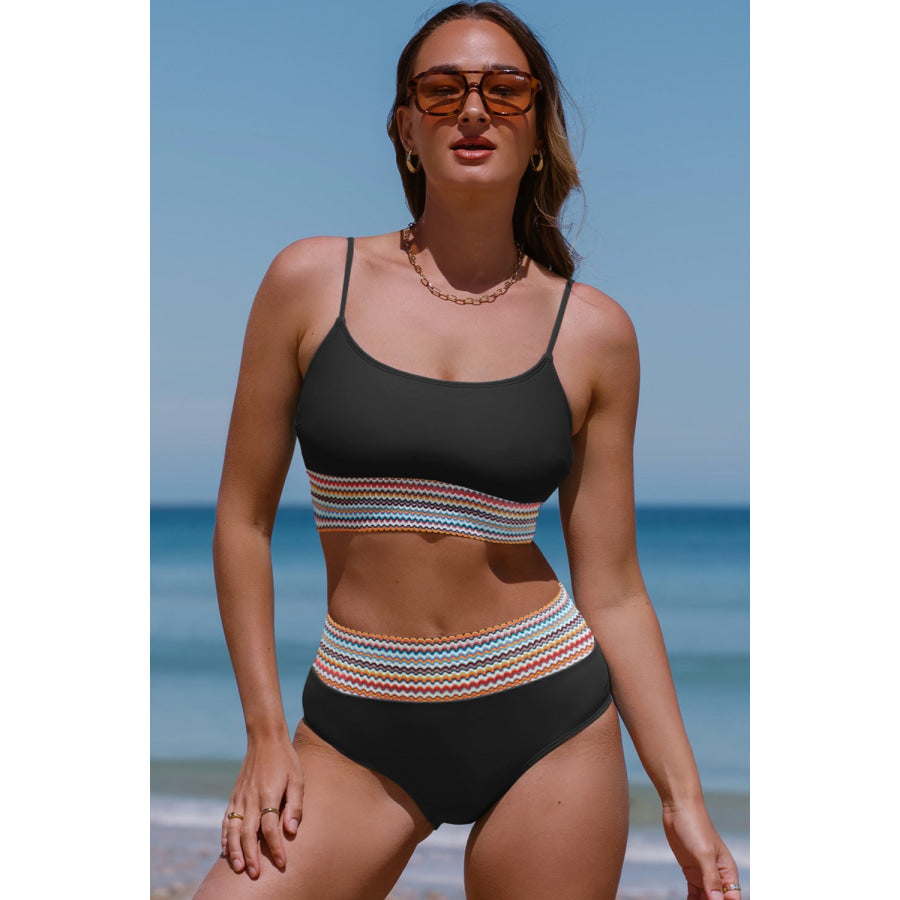 Scoop Neck Spaghetti Strap Two - Piece Swim Set Black / S Apparel and Accessories