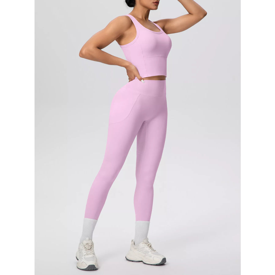 Scoop Neck Tank and High-Waisted Leggings Active Set Apparel and Accessories
